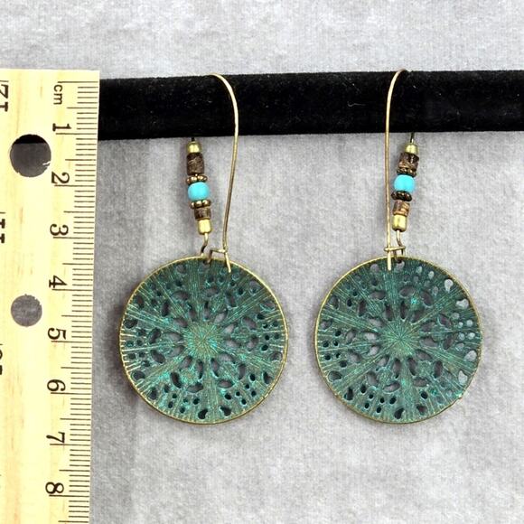 Blue Disc Floral Dangle Bead Hoop Hook Earring Fashion Boho Retro Jewelry JB2-39 - Picture 4 of 4